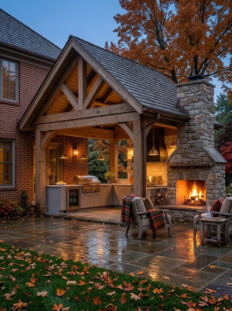 Covered Kitchen Fireplace