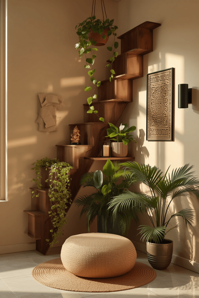 Dark Wood Shelf Design for Warmth and Contrast