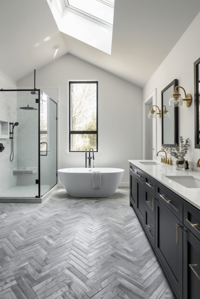 Herringbone Tile Floor Bathroom Details for Texture