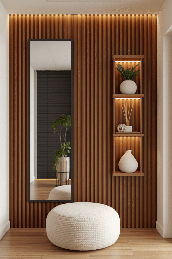 LED Wood Wall Design for Dramatic Evening Lighting