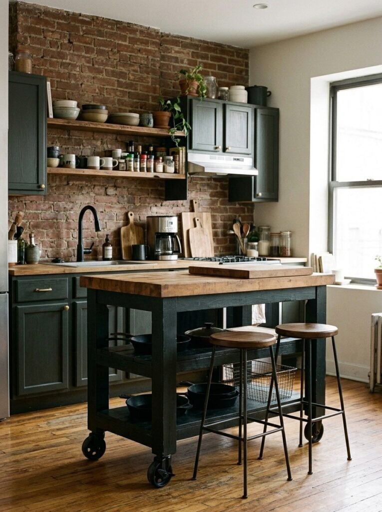 Mobile Island With Bar Stools