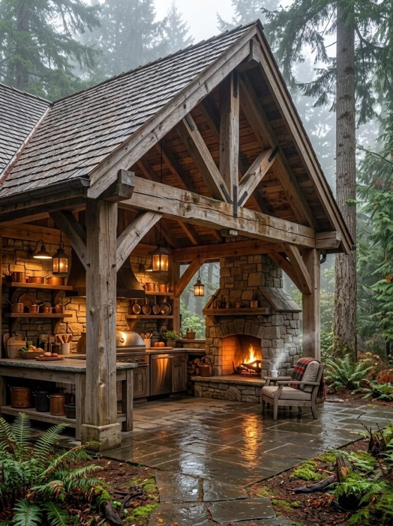Rustic Outdoor Kitchen Roof