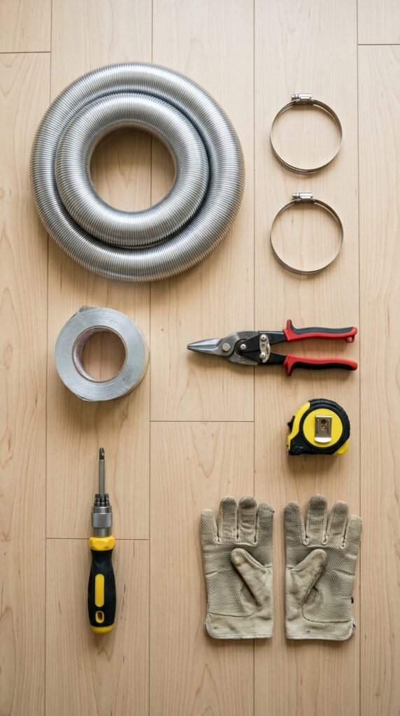 Tools and materials needed for dryer duct hose installation