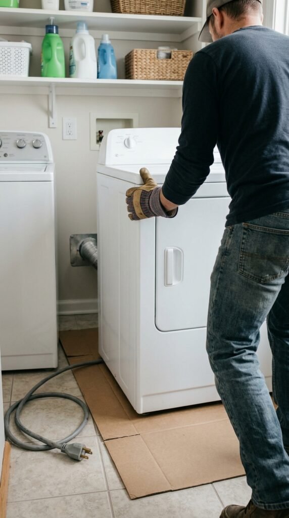 Unplugging and pulling the dryer away from the wall