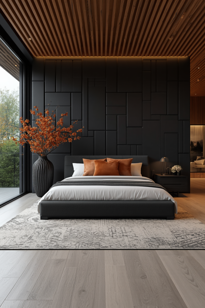 Warm Wood Bedroom Elements to Balance the Drama