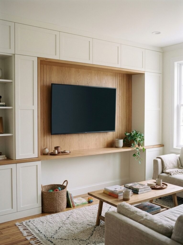 White and Wood TV Wall